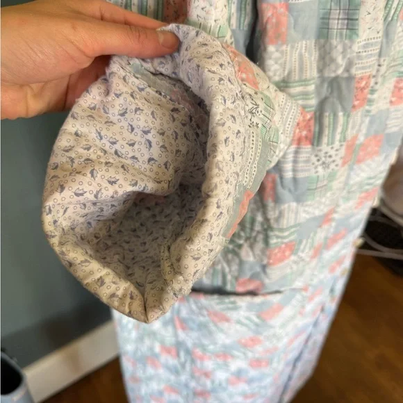 Vintage handmade patchwork Quilted duster Maxi swing coat Jacket sz S-L - Picture 9 of 16